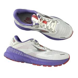 Brooks Adrenaline GTS 22 Running Sneakers Sz 9.5 White Purple Athletic Gym Shoes